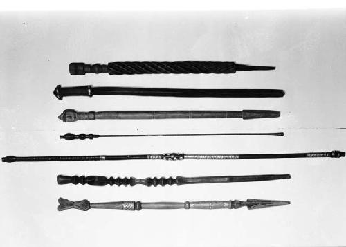 Walking sticks, iron tip to spear shaft, carved staff, ceremonial spear, staff