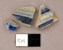 Ceramic, rhenish stoneware, sherds with blue and grey color