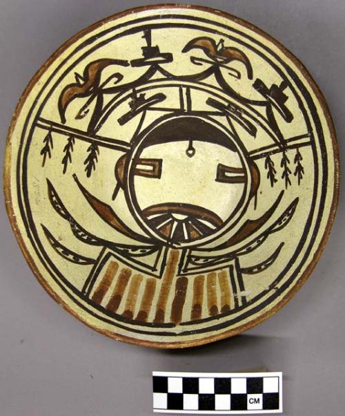 Bowl, polacca polychrome style c. int: kachina design; ext: slipped, no design.