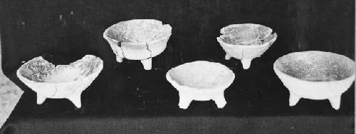 5 small tripod bowls from floor of Burial Cist II (?) Str. R-86.