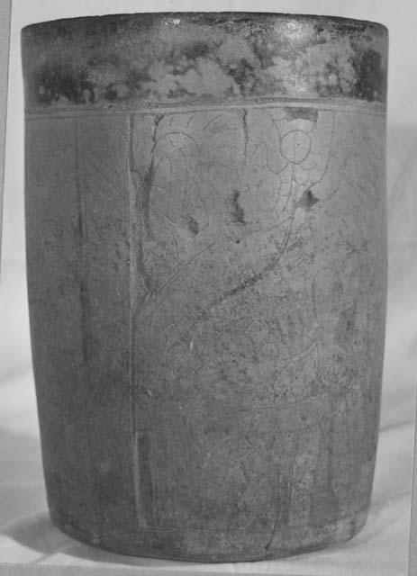 Black ware cylinder- carved & incised decoration