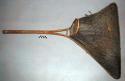 Triangular fish-scoop used shovel-fashion in puddles, irrigation