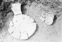 Exploratory pit 7, grave 1, showing plates, incensarios, jar