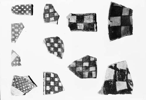 Potsherds, various forms of checkerboard and diagonal checkerboard designs