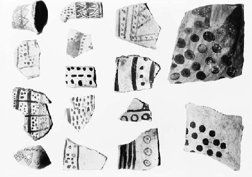 Black on white potsherds from Pueblo II levels