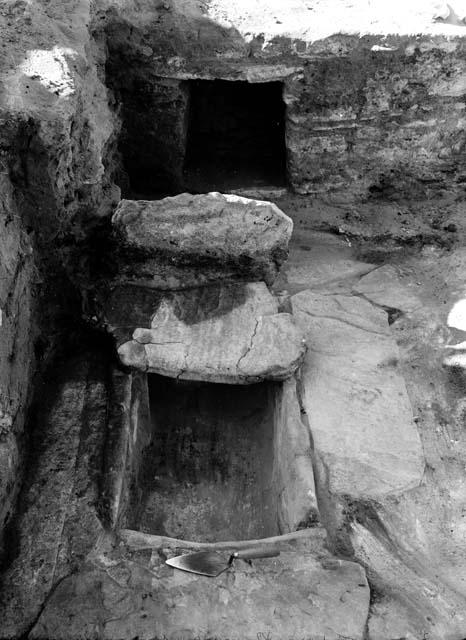 View of excavation site, and shots of artifacts