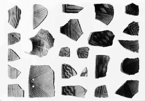 Black on red potsherds from Pueblo II and III levels