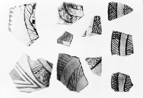 Potsherds showing variation in the use of hatching from Pueblo II levels