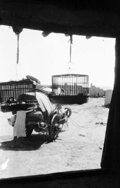 View from same inn window with bird cages