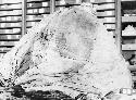 Mummy bundle, back of bundle showing seams on wrap, headdress still on