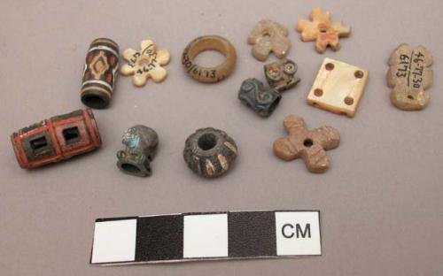 Miscellaneous shell, pottery and metal beads