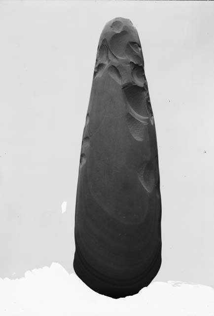 Celt of fine-grained laminated sandstone, Tchamahia, Pueblo II