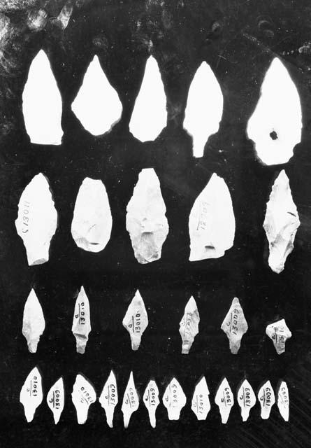 Twenty eight stone arrow points