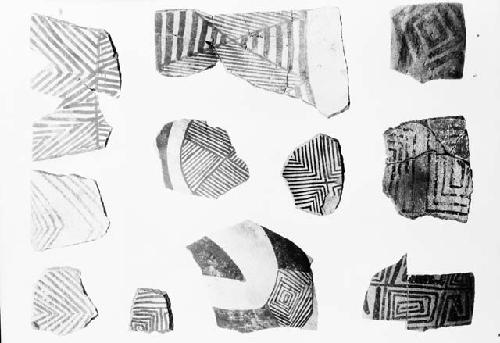 Black on white potsherds from Pueblo II levels