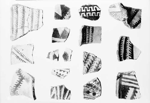 Black on white potsherds from Pueblo II levels