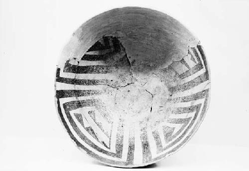 Interior of Mancos black on white pottery bowl from Pueblo II level