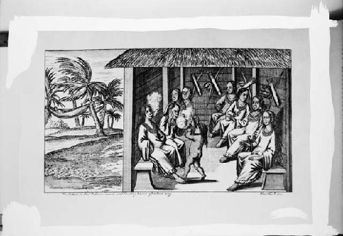 Indians in their Robes in counsel and smoking tobacco after their way