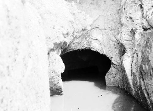 Close-up of entrance to rock cut tomb chamber, facing south