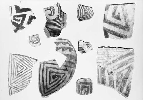 Black on white potsherds from Pueblo II levels