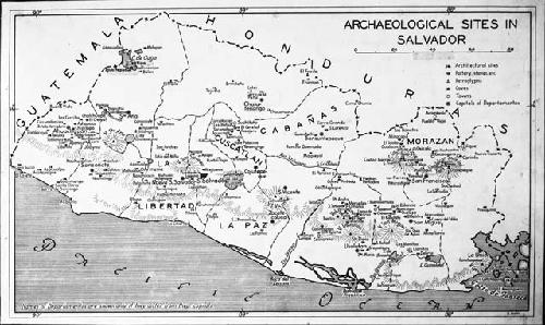 Map of archaeological sites in El Salvador