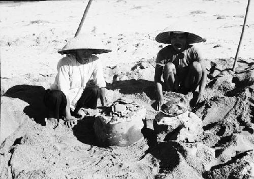 Pottery urns at site