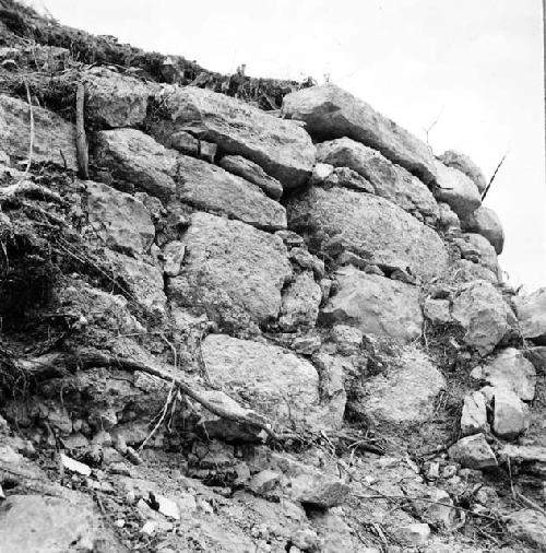 Mound 1 masonry on terrace, Southeast corner