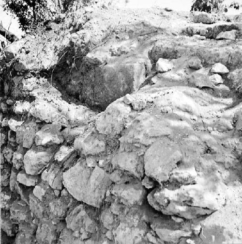 East pillar of temple hidden by later crude masonry