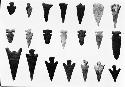 Chipped stone points and drills, Pueblo I and II, Various Sites
