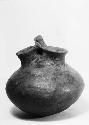 Small pottery vessel - double neck, zoomorphic handle