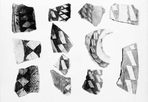 Black on white potsherds from Pueblo II levels; from various sites