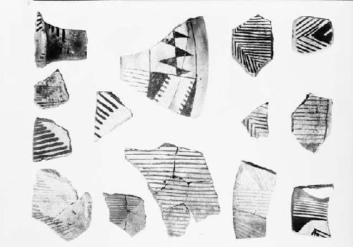 Black on white potsherds from Pueblo II levels