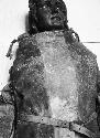 Display of hide armour on mannequin, close-up