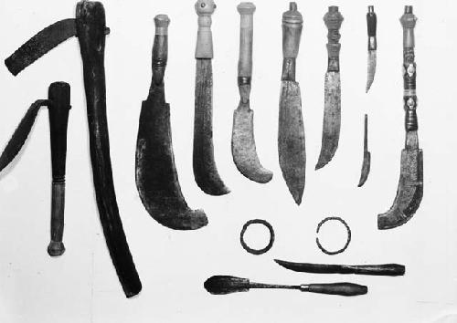 Knives, cleaver, axe, hoe, cutlass, iron ring, iron bracelet