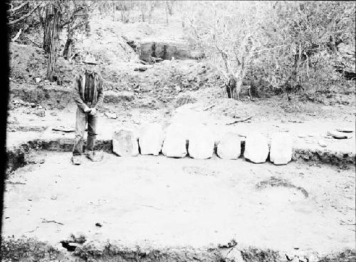 Room 100A, Showing Fire Pit, and 7 of the 9 Metates Found