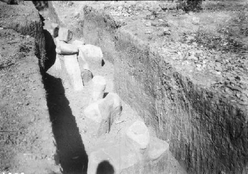 Stone column excavation, trench 9 - columns 12 to 8, looking west