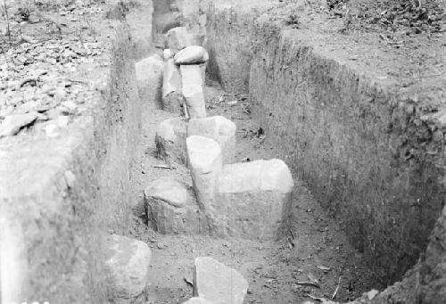 Stone columns,  trench 9, looking west from column 13