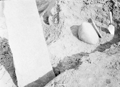 Large jar and column 18, trench 10, at riverbank