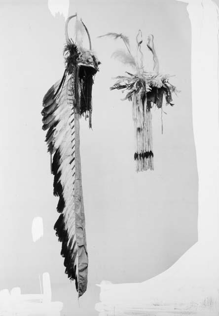 Medicine hat and war bonnet with feathers