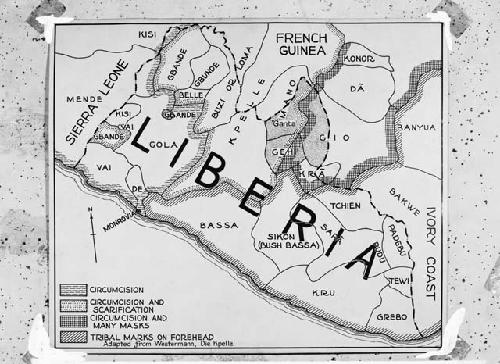 Lantern slide negative of map of Liberia