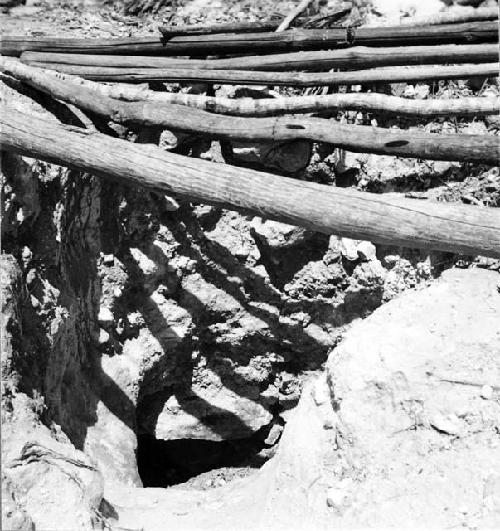 Entrance to clay mine in back yard of potter Angel Ku