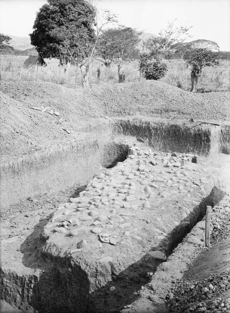 Excavation 3-31, looking southeast, showing stones