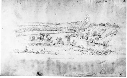 View from tower of Fort Snelling, pencil sketch