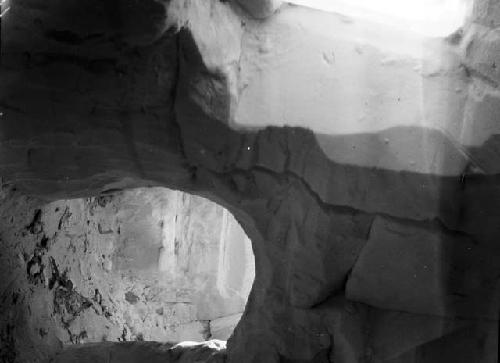 Eskimo boat shop, looking through the door toward outside