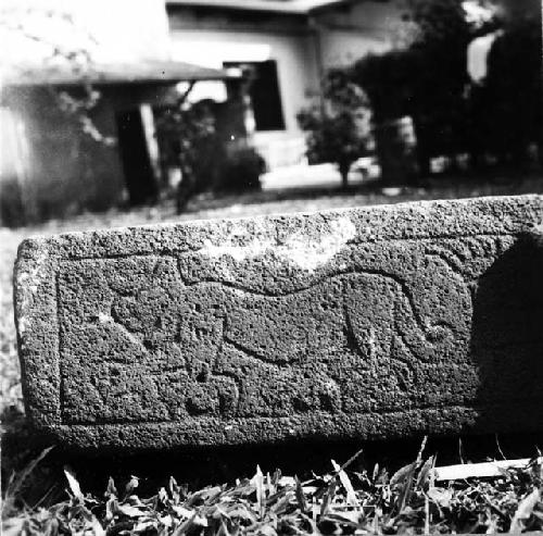 Sculptured stone trough with jaguar sculpture