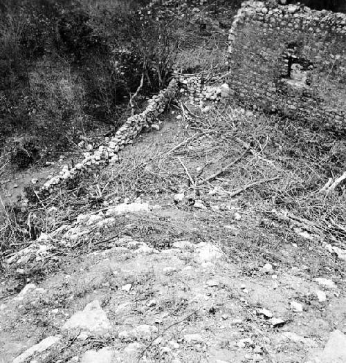 Looking down on southwest corner of mound 1 with curved corners