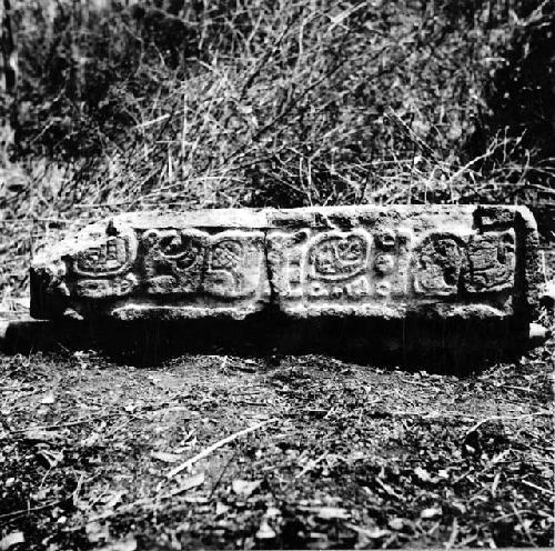 Glyphic lintel in Spanish wall