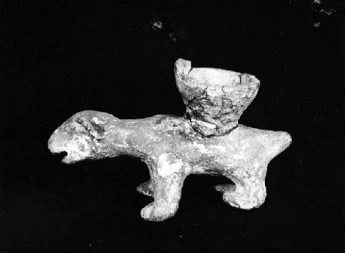 Modern Lacandon animal effigy with miniature incense burner on back