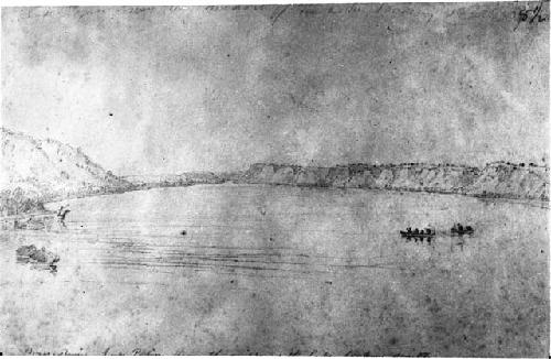 Lake Pepin, Mississippi River, pencil sketch by Seth Eastman