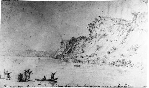 Landscape drawing of  Lover's Leap, pencil sketch by Seth Eastman