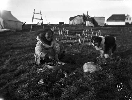 Woman cutting seal meat